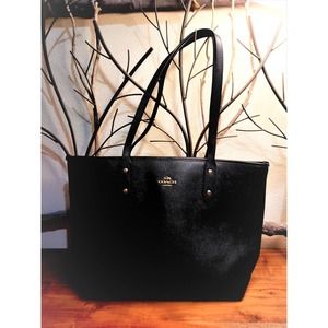 Coach Large Tote Canvas Coated Color is Black